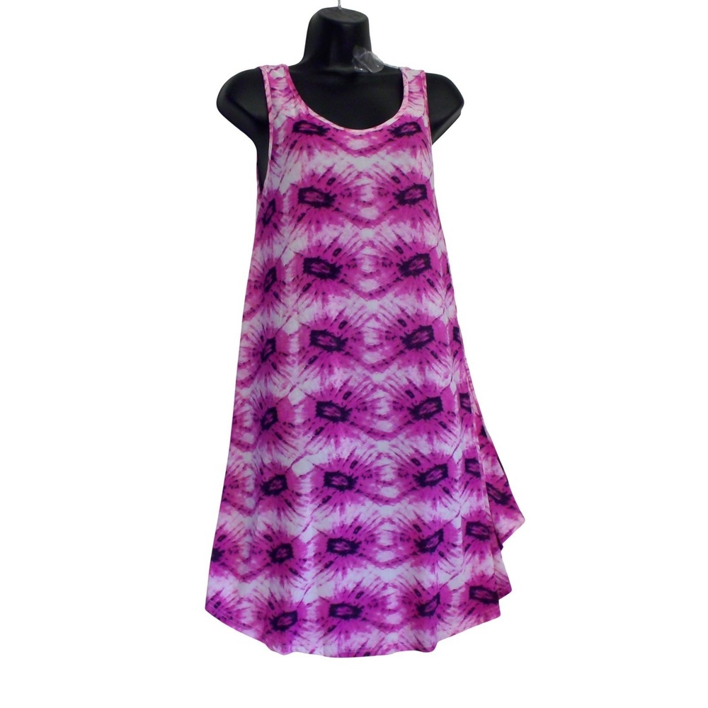 Isla Bonita Pink Purple Tie Dye Sleeveless Tank Dress One Size Sunburst Flowy